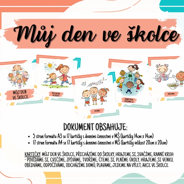 MŮJ DEN VE ŠKOLCE - karty s popisem