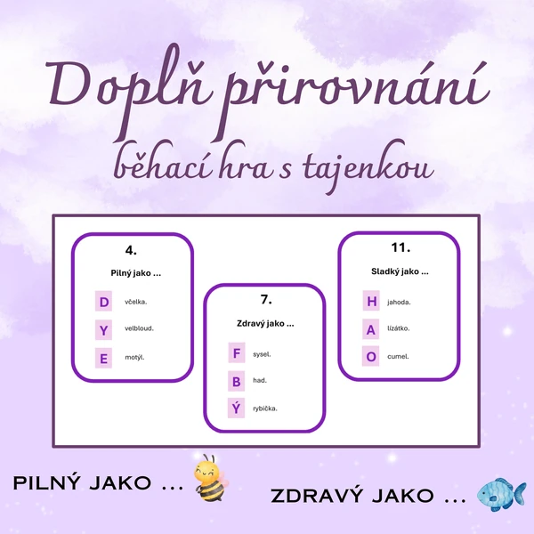 Doplň přirovnání - běhací hra s tajenkou