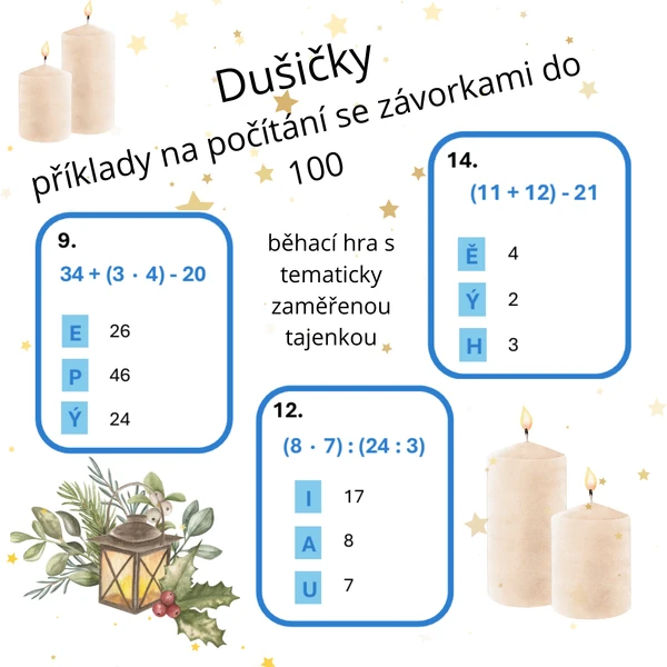 Dušičky - počítání se závorkami - běhací hra s tajenkou