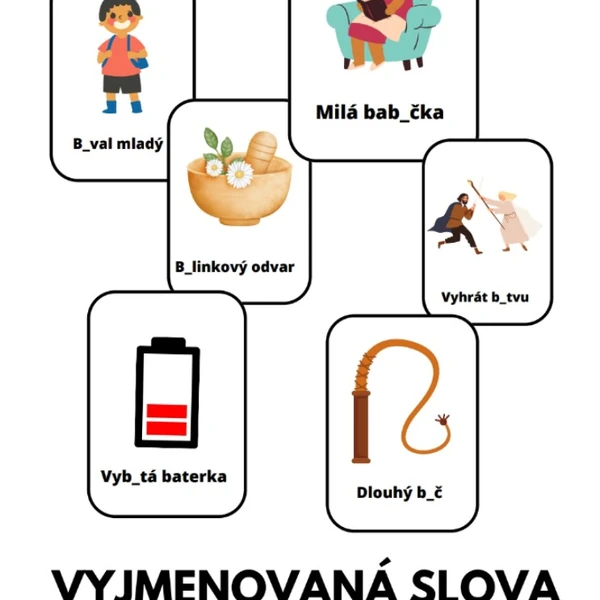 Kartičky na procvičování vyjmenovaných slov po B