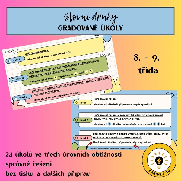 Slovní druhy - gradované úlohy