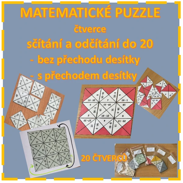 MATEMATICKÉ PUZZLE - čtverce + - do 20