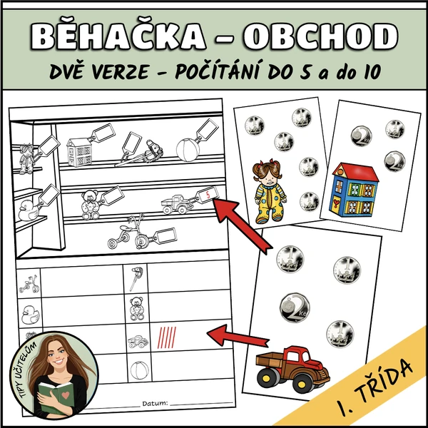Běhačka - obchod, počítání do 5 a do 10