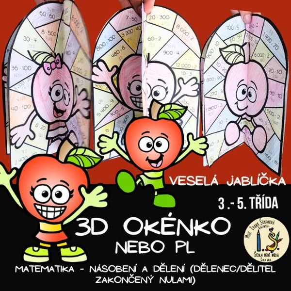 VYKRESLOVAČKY – MAT. – NÁSOBENÍ A DĚLENÍ – dělenec/dělitel zakončený nulami – OKÉNKO VESELÁ JABLÍČKA
