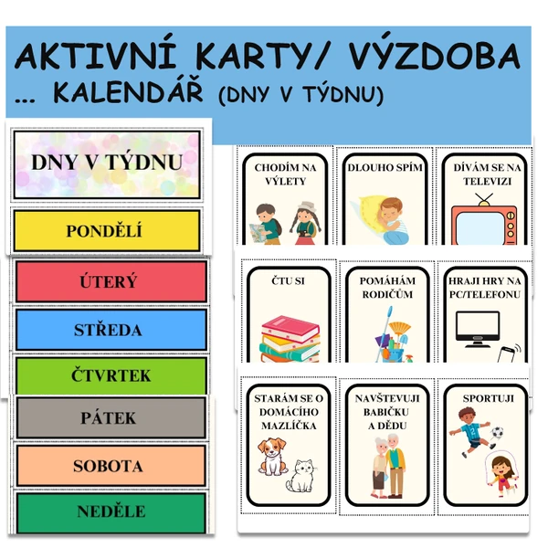 AKTIVNÍ KARTY/VÝZDOBA - KALENDÁŘ (DNY V TÝDNU)