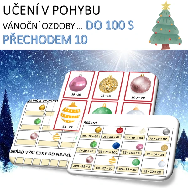 VÁNOČNÍ OZDOBY - UČENÍ V POHYBU (DO 100 S PŘECHODEM 10)