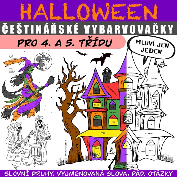 HALLOWEENSKÁ ČEŠTINA PRO 4. A 5. TŘÍDU - AUTORSKÉ VYBARVOVAČKY