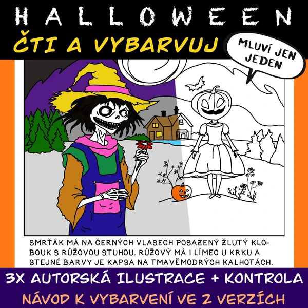 HALLOWEENSKÉ VYBARVOVÁNÍ PODLE TEXTU - ČTENÁŘSKÁ GRAMOTNOST pro 3. a 4. třídu
