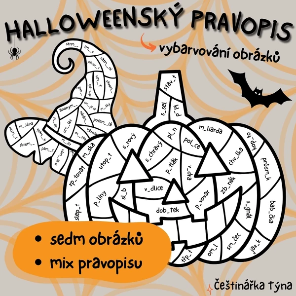 Halloweenský pravopis - vybarvování obrázků