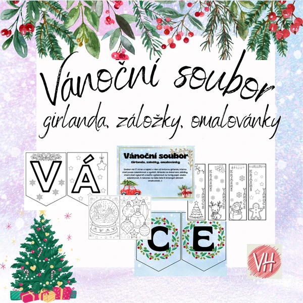 Vánoční soubor- girlanda, záložky, omalovánky