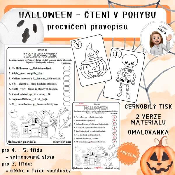 HALLOWEEN - PRAVOPIS, ČTENÍ S POROZUMĚNÍM (3. - 5. třída)
