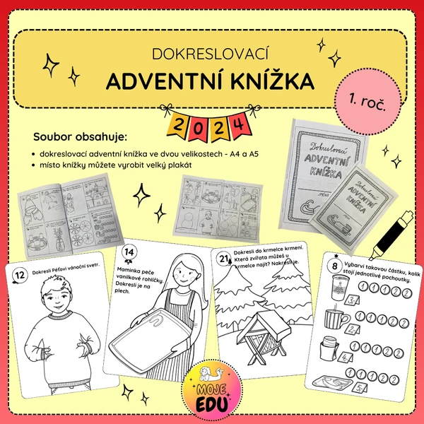 Dokreslovací adventní knížka pro prvňáčky