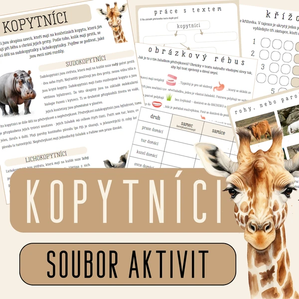 Kopytníci - PRÁCE S TEXTEM, KŘÍŽOVKA, OBRÁZKOVÝ RÉBUS, FOTOGRAFIE