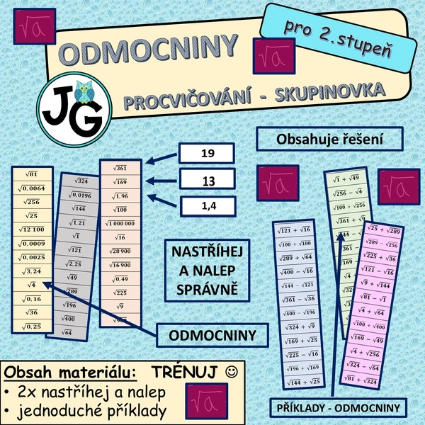 odmocniny procvičování - skupinovka