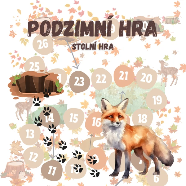 Podzimní desková hra - herní plán, hrací kostka a figurky