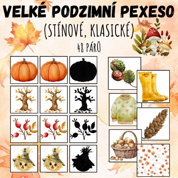 VELKÉ PODZIMNÍ STÍNOVÉ (nebo klasické) PEXESO