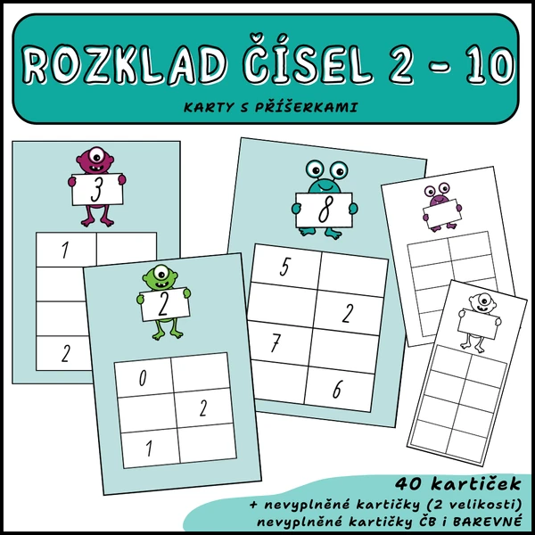 Rozklad čísel s příšerkami 2-10 (kartičky)