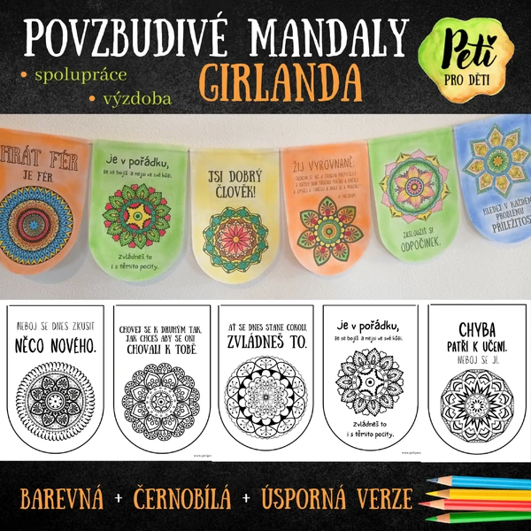 Girlanda Povzbudivé mandaly - všechny barevnosti