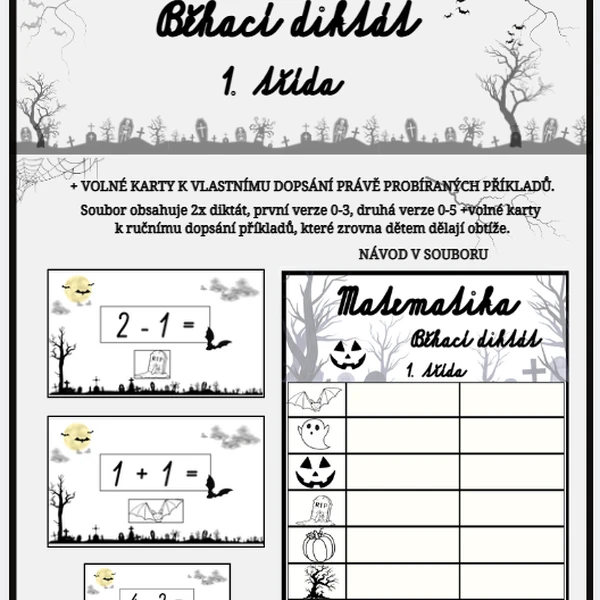Matematický běhací diktát - HALLOWEEN - 1. TŘÍDA