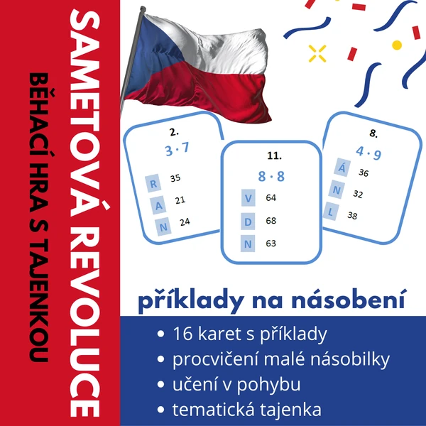 Sametová revoluce - příklady na násobení - běhací hra s tajenkou