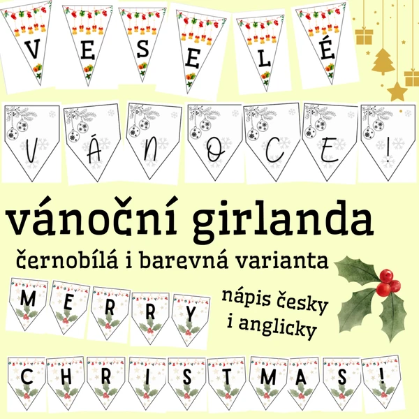 Vánoční girlanda - výzdoba třídy (nápis česky i anglicky)