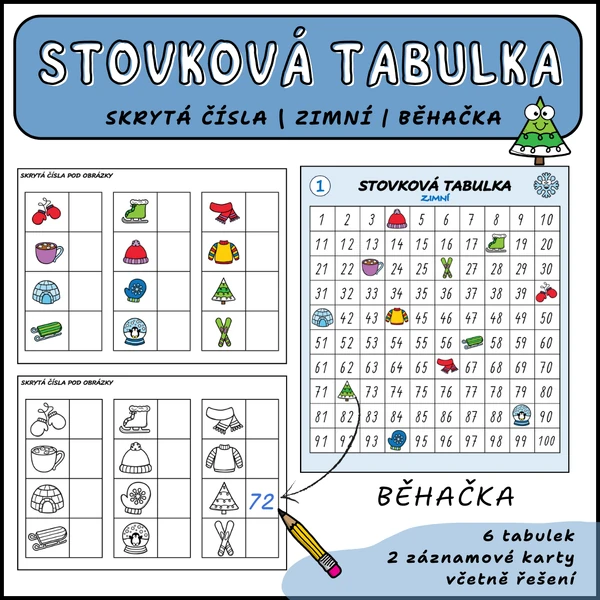 Stovková tabulka - skrytá čísla ZIMNÍ (běhací hra)