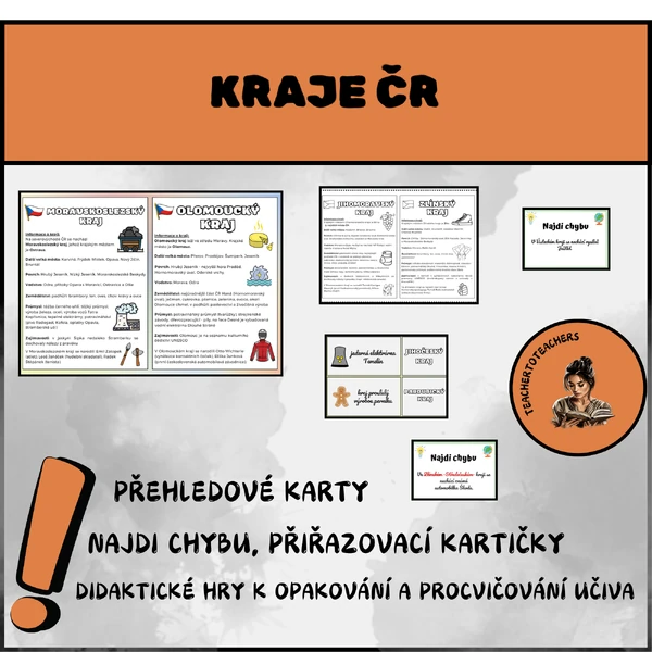 KRAJE ČR - přehledové textové karty, didaktické hry