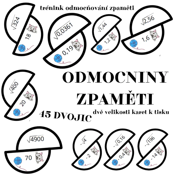 Najdi dvojici - druhá odmocnina ZPAMĚTI (45 dvojic)