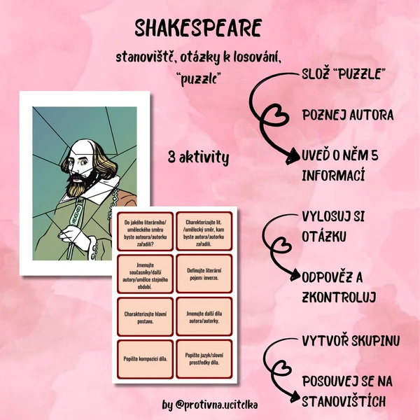 Shakespeare- stanoviště, "puzzle", otázky k losování