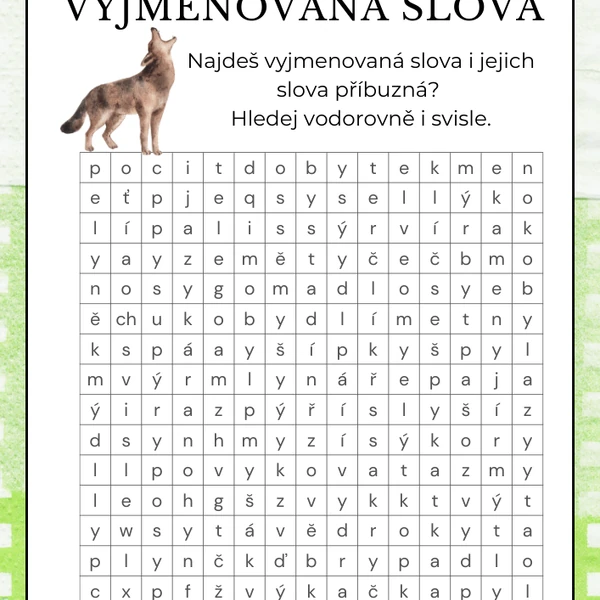 Osmisměrka - vyjmenovaná slova B-Z