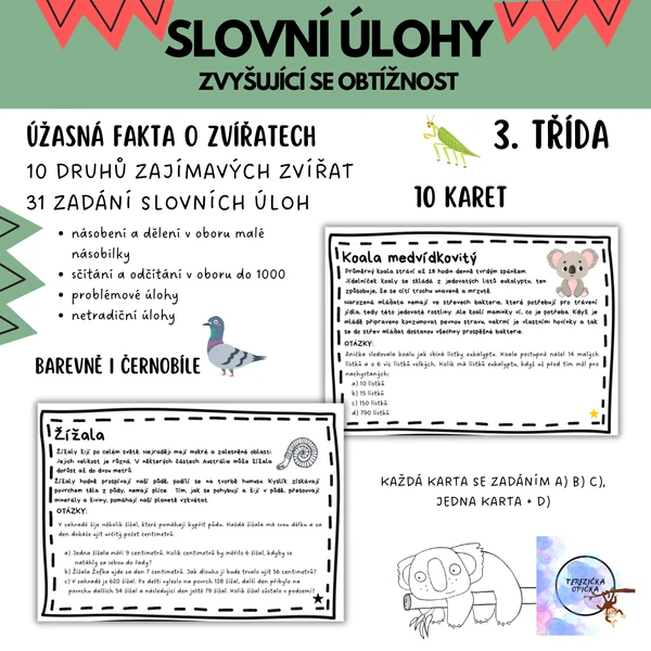 Slovní úlohy pro 3. třídu - zajímavá zvířata