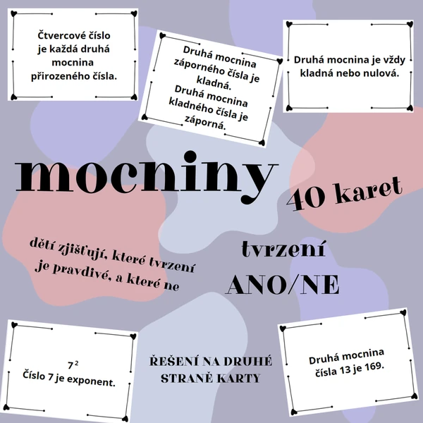 Tvrzeni - druhá mocnina a odmocnina (ANO/NE) - 40 karet