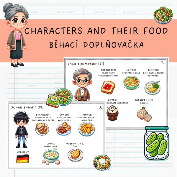 Characters and their food - běhací doplňovačka