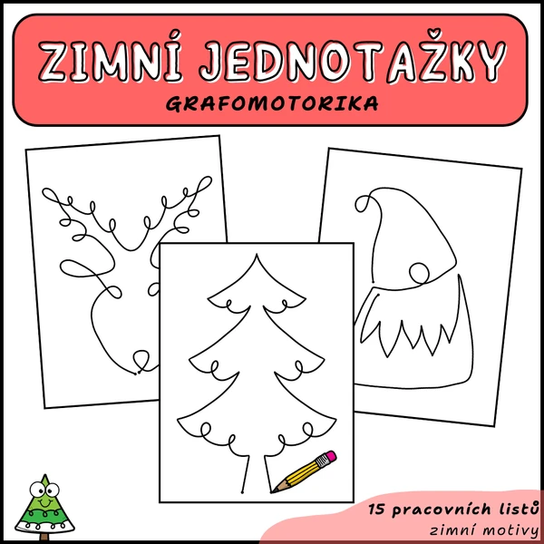 Vánoční obrázky jedním tahem - grafomotorická cvičení (jednotažky)