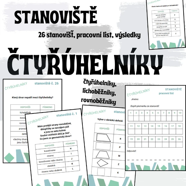 Stanoviště - čtyřúhelníky (26 stanovišť, pracovní list, výsledky)
