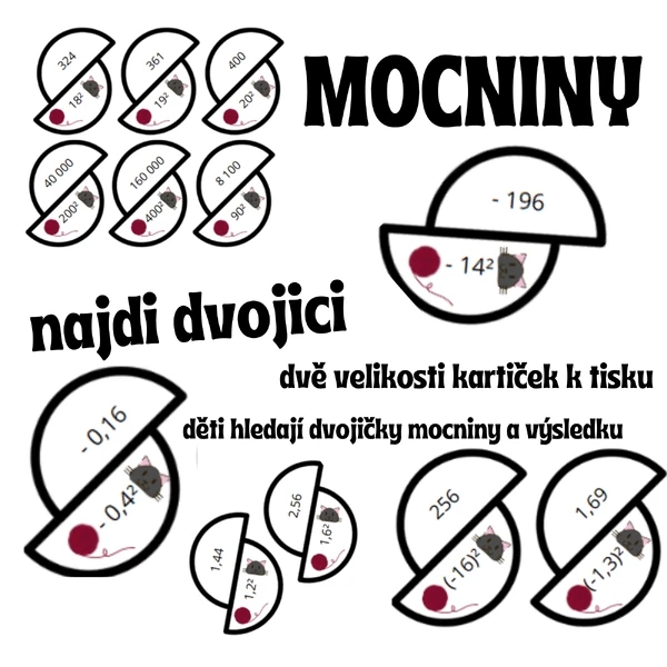 Najdi dvojici - druhá mocnina ZPAMĚTI (45 dvojic)
