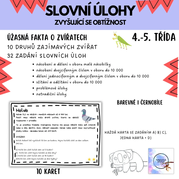 Slovní úlohy pro 4.-5. třídu - zajímavá zvířata