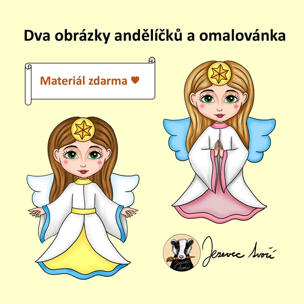 Obrázky andělíčků a omalovánka 