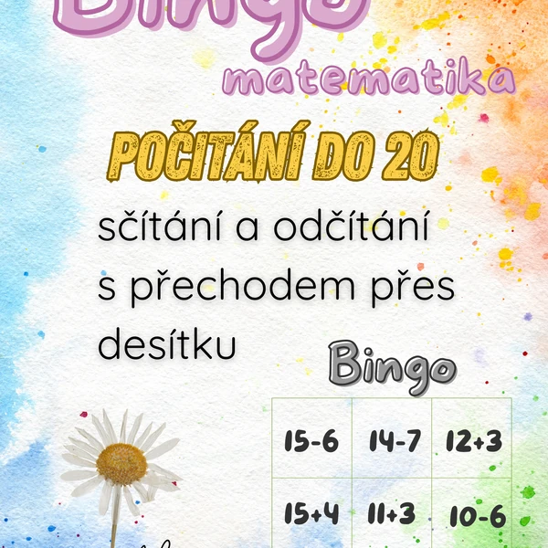 Matematické Bingo – Sčítání a odčítání do 20 s přechodem přes desítku