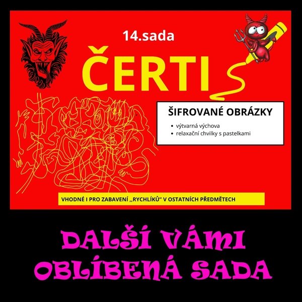 ČERTI -RELAXAČNÍ VÝTVARNÁ VÝCHOVA - SKRYTÁ TĚLA A TVÁŘE ČERTŮ- ŠIFROVANÉ OBRÁZKY