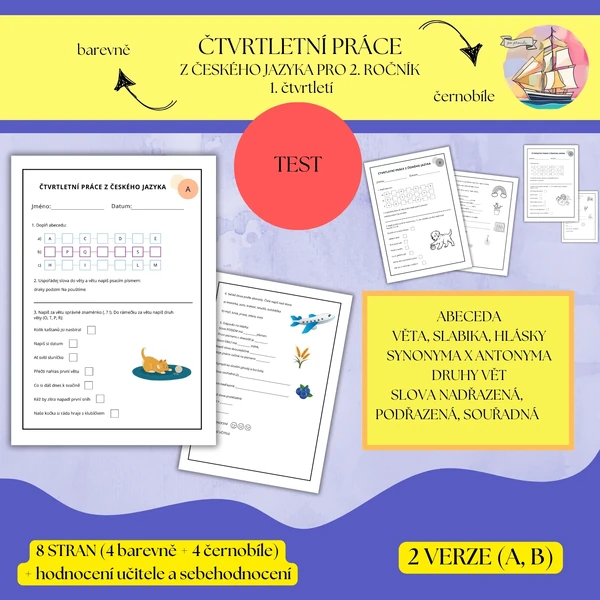 Čtvrtletní práce z českého jazyka pro 2. třídu (1. čtvrtletí)
