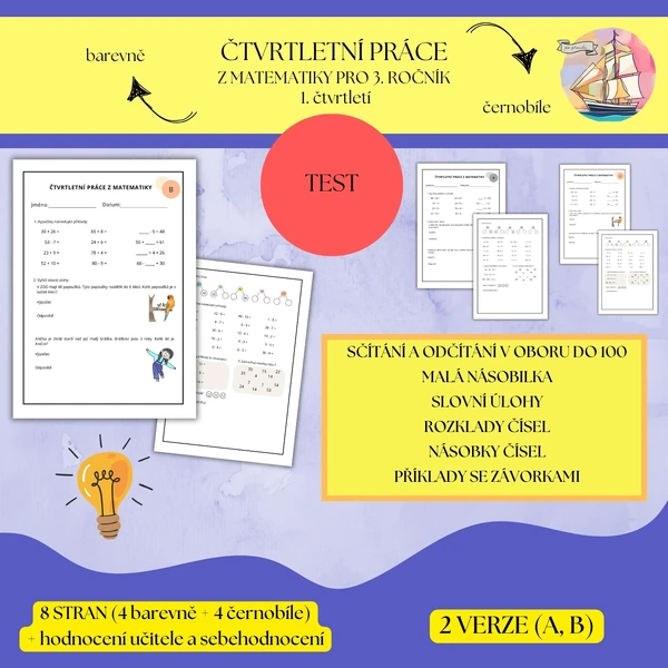 Čtvrtletní práce z matematiky pro 3. třídu (1. čtvrtletí)