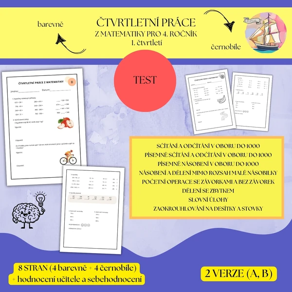 Čtvrtletní práce z matematiky pro 4. třídu (1. čtvrtletí)