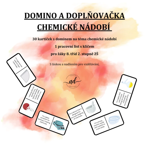 CLIL (Aj) Domino a doplňovačka - chemické nádobí
