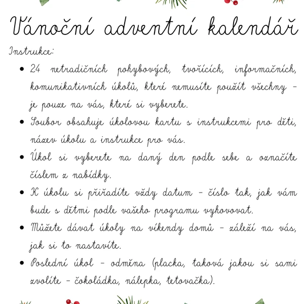 Vánoční adventní kalendář s netradičními úkoly