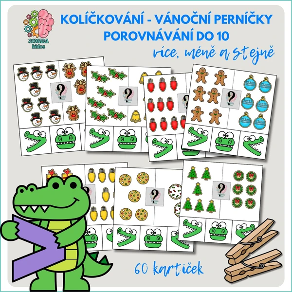 Kolíčkování vánoční perníčky - porovnávání do 10 (více, méně, stejně)