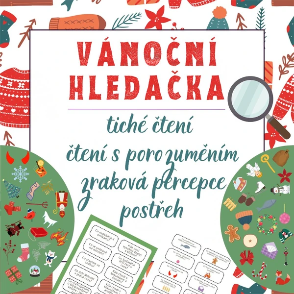Vánoční hledačka - čtení s porozuměním, postřeh
