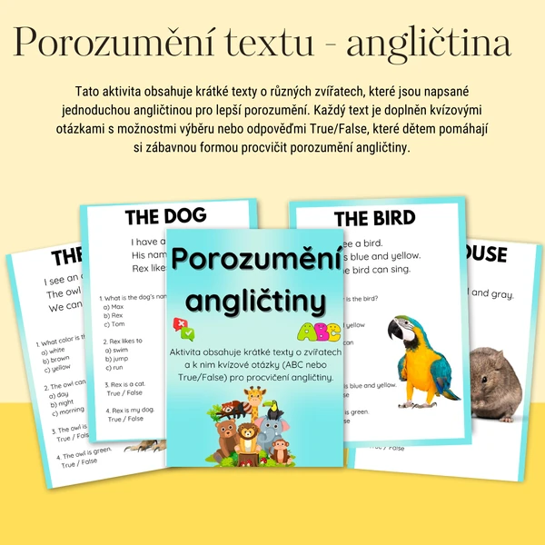 Porozumění textu v angličtině - zvířata