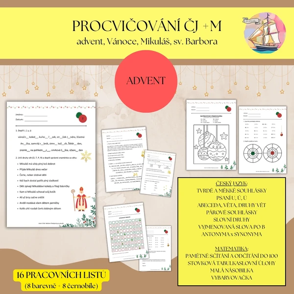 Adventní procvičování ČJ + M pro 3. třídu