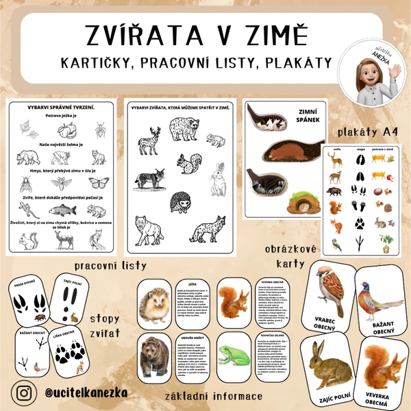 ZVÍŘATA V ZIMĚ - KARTIČKY, PLAKÁTY, PRACOVNÍ LISTY